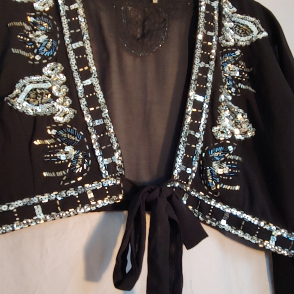 Ornate cropped tie front blouse/jacket